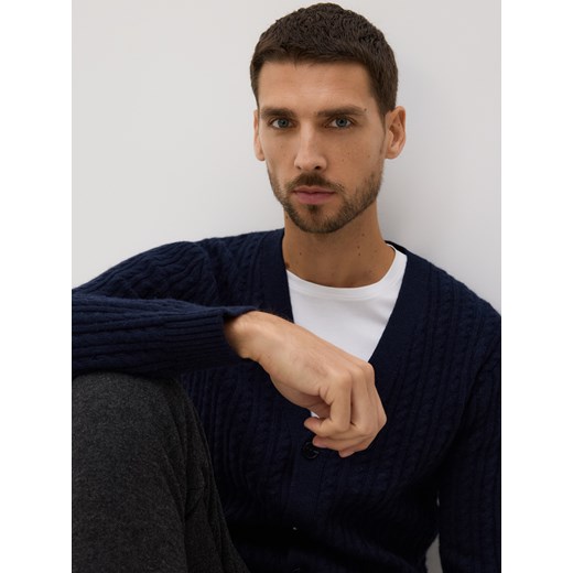 Reserved - Wełniany kardigan - granatowy ze sklepu Reserved w kategorii Swetry męskie - zdjęcie 187476319