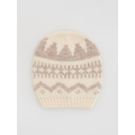 Reserved - Wzorzysta czapka beanie - kremowy ze sklepu Reserved w kategorii Czapki zimowe damskie - zdjęcie 187476346