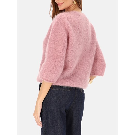 Różowy moherowy sweter damski z rękawem 3/4 L’AF Lorenza Uniwersalny Eye For Fashion