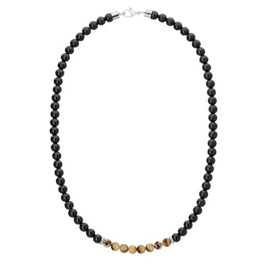 Naszyjnik męski z bursztynem i czarnym turmalinem biżuteria z naturalnych kamieni i srebrnej stali ze sklepu manoki.pl w kategorii Naszyjniki męskie - zdjęcie 187478526