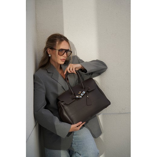 Estro: Ciemnobrązowa torebka-kuferek damska z włoskiej skóry naturalnej Premium Estro One Size Estro