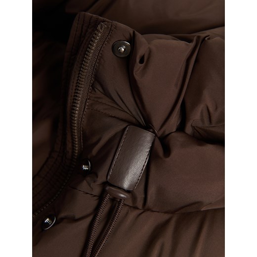 Reserved - Pikowana kurtka z kapturem - ciemnobrązowy Reserved L Reserved