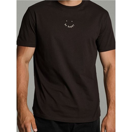 Sinsay - Bawełniana koszulka z nadrukiem - brązowy Sinsay S Sinsay