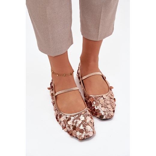 Baleriny Z Cekinami Szampańskie Terlina ze sklepu ZAZOO w kategorii Balerinki - zdjęcie 187479515