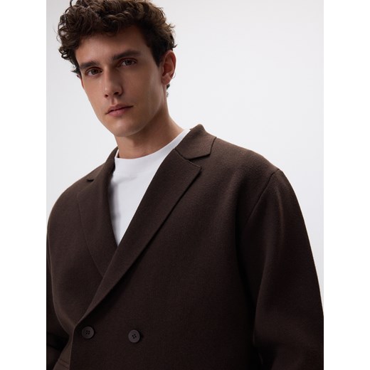 Reserved - Kardigan z domieszką wełny - ciemnobrązowy ze sklepu Reserved w kategorii Swetry męskie - zdjęcie 187482258