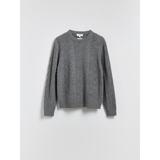 Reserved - Wełniany sweter z warkoczowym splotem - ciemnoszary ze sklepu Reserved w kategorii Swetry męskie - zdjęcie 187482297