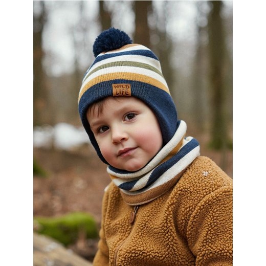 Sinsay - Zestaw: Czapka z kominem w paski - granatowy ze sklepu Sinsay w kategorii Czapki dziecięce - zdjęcie 187482547
