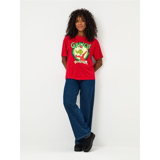 Sinsay - Bawełniana koszulka z nadrukiem Grinch - czerwony ze sklepu Sinsay w kategorii Bluzki damskie - zdjęcie 187482568