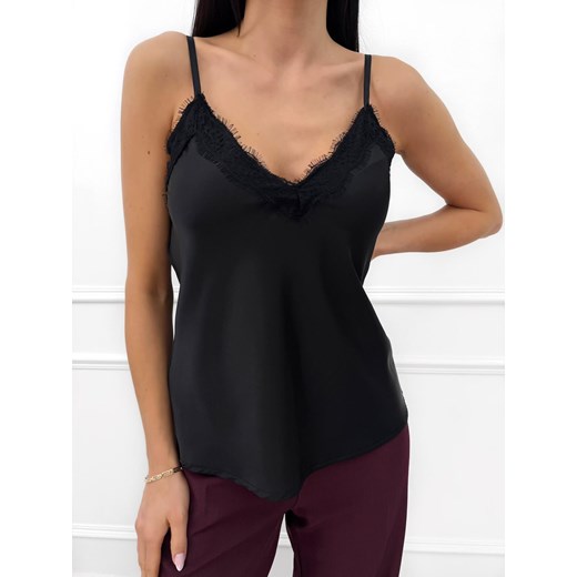 Czarny Satynowy Top z Koronką ze sklepu ModnaKiecka.pl w kategorii Bluzki damskie - zdjęcie 187482676