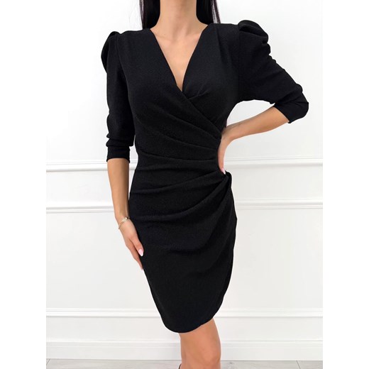 Czarna Kopertowa Połyskująca Sukienka ze sklepu ModnaKiecka.pl w kategorii Sukienki - zdjęcie 187482679