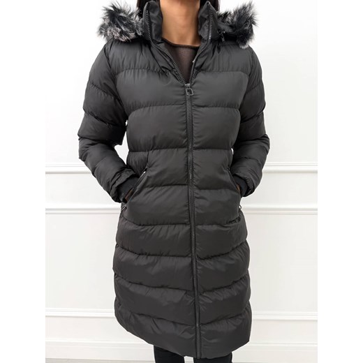 Czarna Kurtka z Futerkiem przy Kapturze Modnakiecka.pl 40 okazja ModnaKiecka.pl
