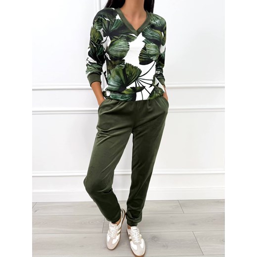 Zielony Welurowy Komplet w Liście ze sklepu ModnaKiecka.pl w kategorii Dresy damskie - zdjęcie 187484585