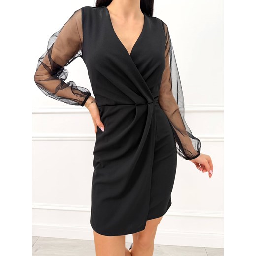 Czarna Elegancka Sukienka z Połyskującymi Rękawami ze sklepu ModnaKiecka.pl w kategorii Sukienki - zdjęcie 187484589