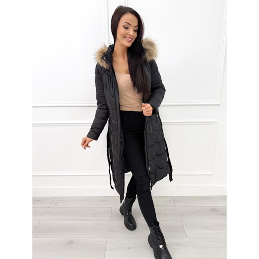 Czarna Pikowana Kurtka z Futerkiem przy Kapturze Modnakiecka.pl 42 ModnaKiecka.pl