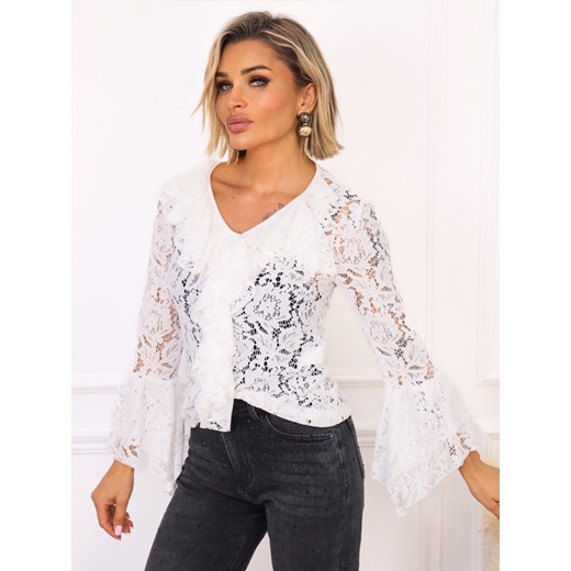 BLUZKA KORONKOWA Z FALBANAMI- BIAŁA ze sklepu olika.com.pl w kategorii Bluzki damskie - zdjęcie 187485096