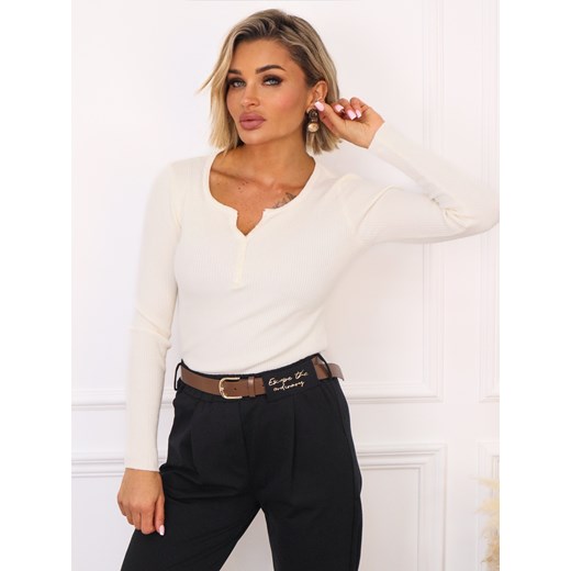 SWETER Z DEKOLTEM V Z GUZIKAMI- ECRU ze sklepu olika.com.pl w kategorii Swetry damskie - zdjęcie 187485107