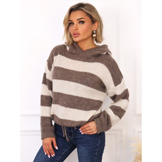 SWETER W PASKI Z KAPTUREM I ŚCIĄGACZEM NA DOLE- FANGO ze sklepu olika.com.pl w kategorii Swetry damskie - zdjęcie 187485129