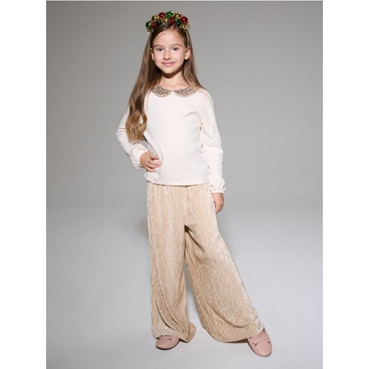 Sinsay - Bawełniana bluzka z połyskującymi cekinami - kremowy ze sklepu Sinsay w kategorii Bluzki dziewczęce - zdjęcie 187485519