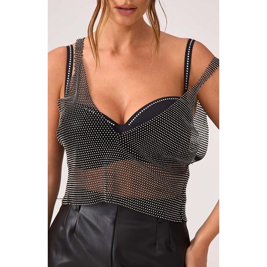 Marilyn top z siateczki zdobionej kryształkami Brillant, Kolor czarno-srebrny, Rozmiar uniwersalny, Marilyn ze sklepu Intymna w kategorii Podkoszulki i halki - zdjęcie 187485749