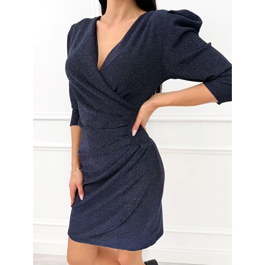 Granatowa Kopertowa Połyskująca Sukienka Modnakiecka.pl 44 ModnaKiecka.pl