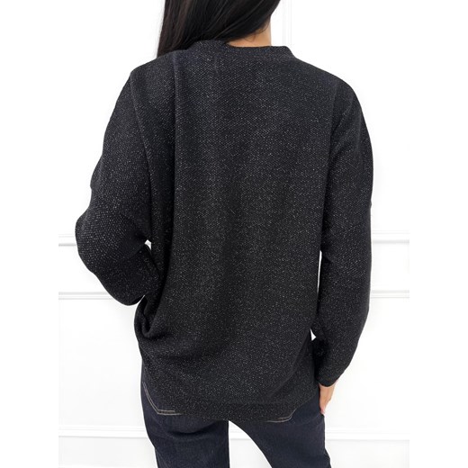 Czarna Sweterkowa Bluzka z Połyskującą Nitką Modnakiecka.pl 44 ModnaKiecka.pl