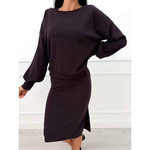 Ciemnobrązowy Sweterkowy Komplet Bluza + Sukienka ze sklepu ModnaKiecka.pl w kategorii Sukienki - zdjęcie 187486296