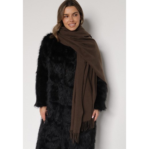 Brązowy Szalik Długi z Frędzlami z Domieszką Wełny Torilisa uniwersalny born2be.pl