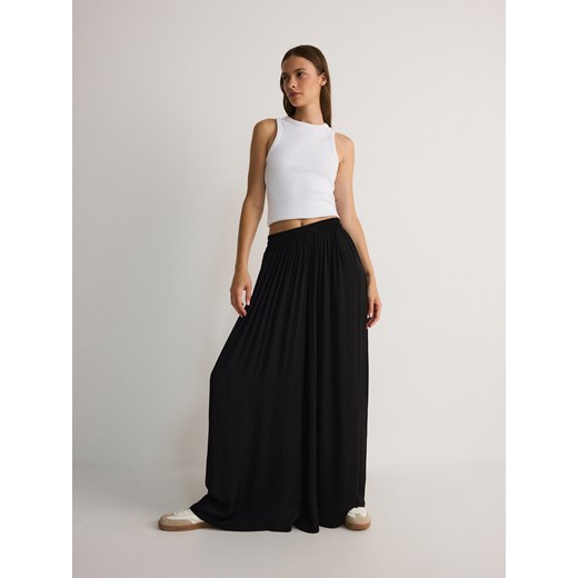 Reserved - Spodnie z szerokimi nogawkami - czarny Reserved L okazyjna cena Reserved