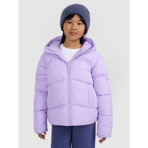 Dziewczęca kurtka puchowa pikowana 4F 4FJRAW25TDJAF0825 - fioletowa ze sklepu Sportstylestory.com w kategorii Kurtki dziewczęce - zdjęcie 187486495