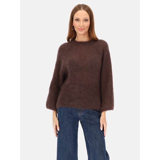 Brązowy moherowy sweter damski oversize z rękawem 3/4 L'AF Sorrel ze sklepu Eye For Fashion w kategorii Swetry damskie - zdjęcie 187486916