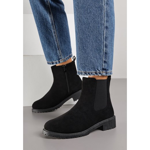 Czarne Botki w Stylu Sztybletów z Elastyczną Wstawką Kanelle ze sklepu born2be.pl w kategorii Botki - zdjęcie 187486948
