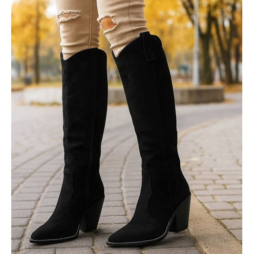 Czarne ocieplane kozaki damskie kowbojki /D8-1 18432 T585/ ze sklepu Pantofelek24.pl w kategorii Kozaki damskie - zdjęcie 187487648