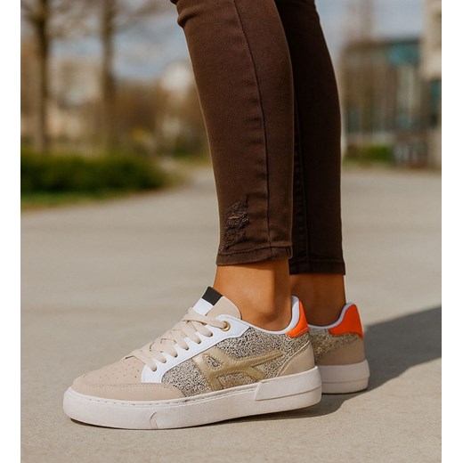 Trampki damskie sznurowane beżowo pomarańczowe /J5-4 H2 18475 W16-6/ ze sklepu Pantofelek24.pl w kategorii Trampki damskie - zdjęcie 187487668