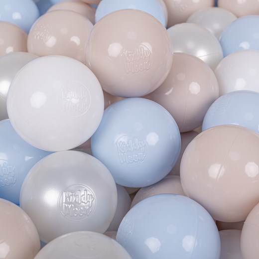 KiddyMoon Plastikowe piłeczki 7cm Zabawka zestaw kulek, pastelowy beż-pastelowy niebieski-biały-perła ze sklepu kontri.pl w kategorii Zabawki - zdjęcie 187489595