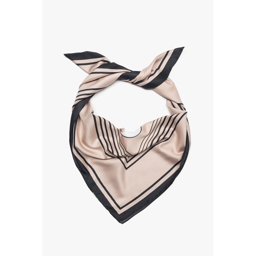 Estro: Beżowo-czarna apaszka damska z abstrakcyjnym wzorem ze sklepu Estro w kategorii Szaliki i chusty damskie - zdjęcie 187489637