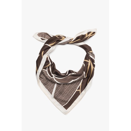 Estro: Brązowo-biała apaszka damska w kwiatowy wzór ze sklepu Estro w kategorii Szaliki i chusty damskie - zdjęcie 187489646