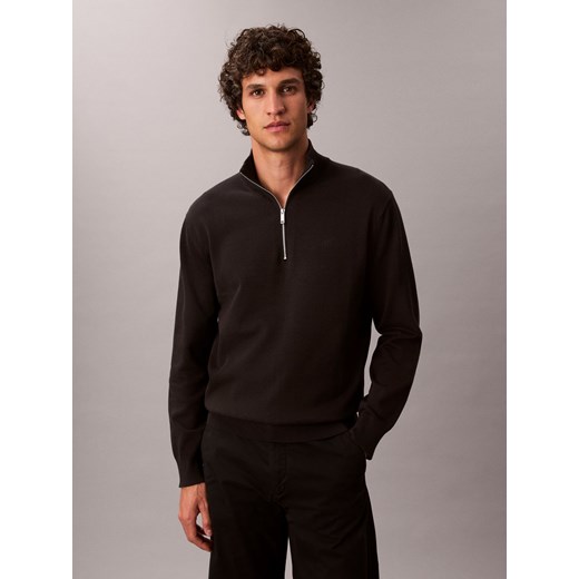 Calvin Klein Męski sweter z dzianiny Mężczyźni Bawełna czarny jednolity ze sklepu vangraaf w kategorii Swetry męskie - zdjęcie 187491705