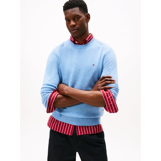 Tommy Hilfiger Męski wełniany sweter Mężczyźni Wełna jasnoniebieski marmurkowy ze sklepu vangraaf w kategorii Swetry męskie - zdjęcie 187491707