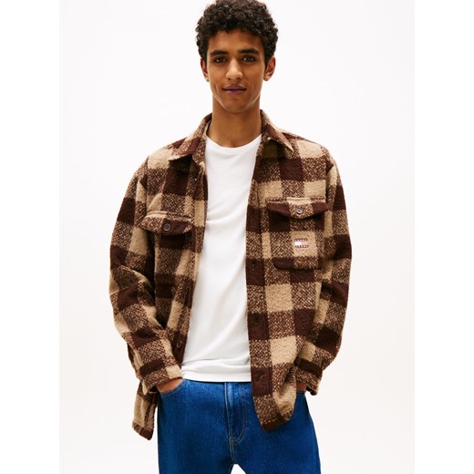 Tommy Jeans Bluza męska Mężczyźni Regular Fit Sztuczne włókno czekoladowy w kratkę ze sklepu vangraaf w kategorii Koszule męskie - zdjęcie 187491709