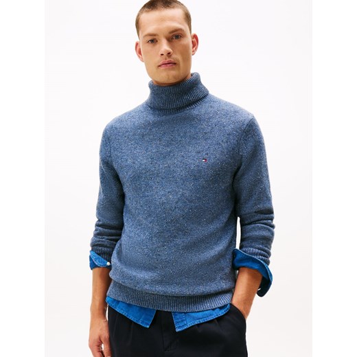 Tommy Hilfiger Męski wełniany sweter Mężczyźni niebieski marmurkowy ze sklepu vangraaf w kategorii Swetry męskie - zdjęcie 187491719