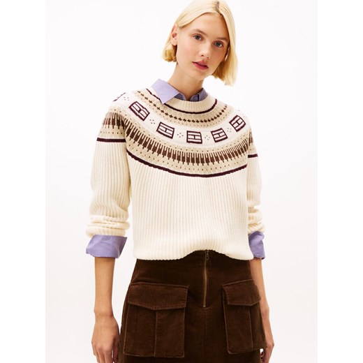 Tommy Hilfiger Wełniany sweter damski Kobiety Wełna piaskowy wzorzysty ze sklepu vangraaf w kategorii Swetry damskie - zdjęcie 187491728