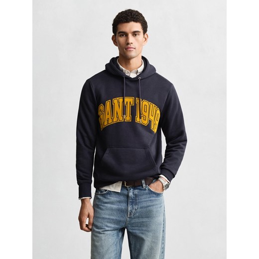 Gant Męska bluza z kapturem Mężczyźni Bawełna granatowy nadruk ze sklepu vangraaf w kategorii Bluzy męskie - zdjęcie 187491739