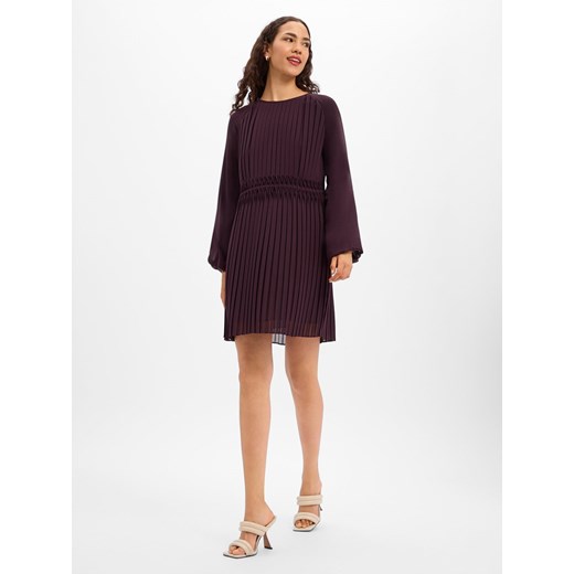 BOSS Szyfonowa sukienka damska - Daliette Kobiety bakłażanowy jednolity ze sklepu vangraaf w kategorii Sukienki - zdjęcie 187491758