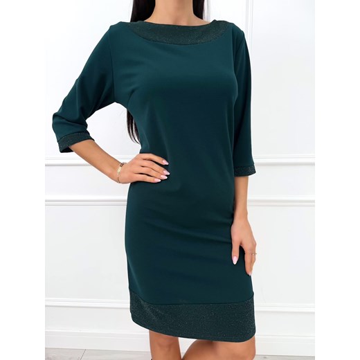 Ciemnozielona Elegancka Sukienka z Ozdobnym Dekoltem ze sklepu ModnaKiecka.pl w kategorii Sukienki - zdjęcie 187492166