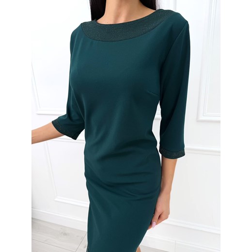 Ciemnozielona Elegancka Sukienka z Ozdobnym Dekoltem Modnakiecka.pl 42 ModnaKiecka.pl