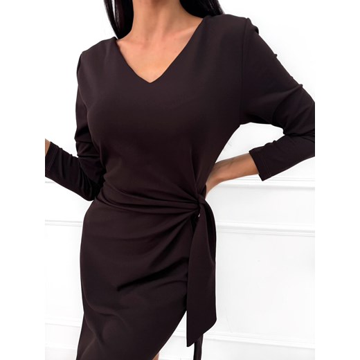 Ciemnobrązowa Sukienka z Wiązaniem Modnakiecka.pl 36 ModnaKiecka.pl