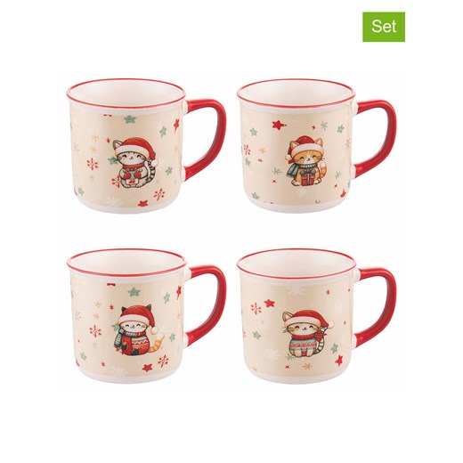 Villa d´Este Kubki jumbo (4 szt.) &quot;Merry Miao&quot; w kolorze kremowo-czerwonym - 360 ml ze sklepu Limango Polska w kategorii Dzbanki i zaparzacze - zdjęcie 187494175