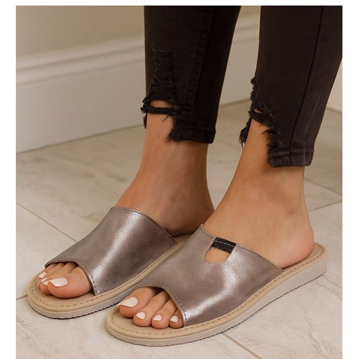 Odkryte kapcie damskie Złote /F4-1 17649 S165/ ze sklepu Pantofelek24.pl w kategorii Kapcie damskie - zdjęcie 187494736