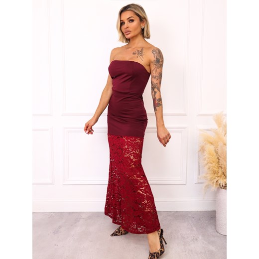 SUKIENKA BEZ RAMIĄCZEK Z KORONKĄ NA DOLE- BORDOWA ze sklepu olika.com.pl w kategorii Sukienki - zdjęcie 187495469