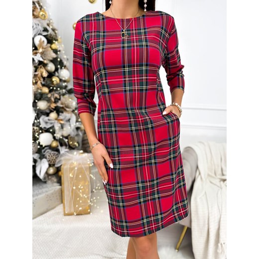 Czerwona Sukienka w Kratę ze sklepu ModnaKiecka.pl w kategorii Sukienki - zdjęcie 187495558